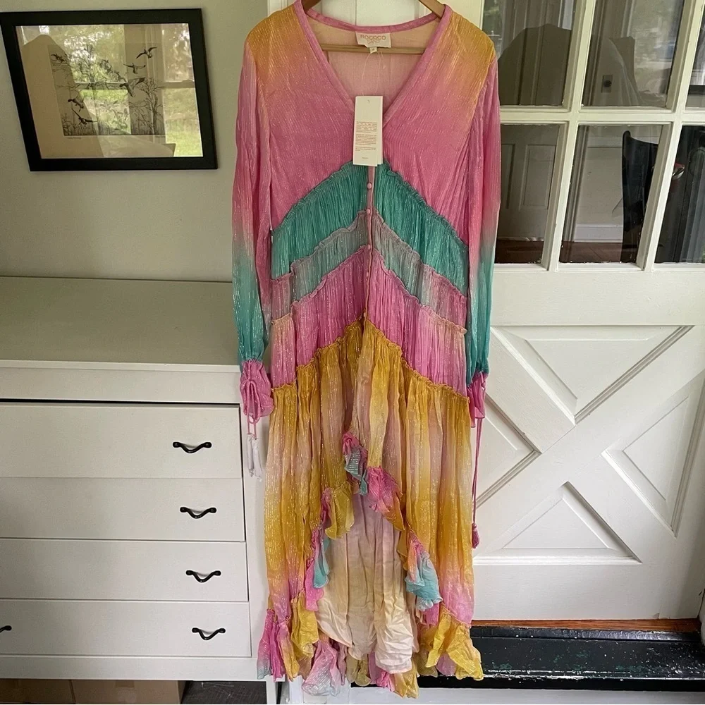 ROCOCO SAND Maxi Dress Summer Sequin Pastel High-Low - Picture 8 of 13